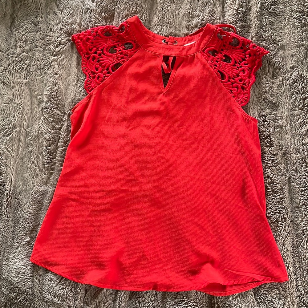 Flowy red shirt. Embroidered shoulders